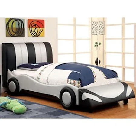 Twin Upholstered Racecar Bed